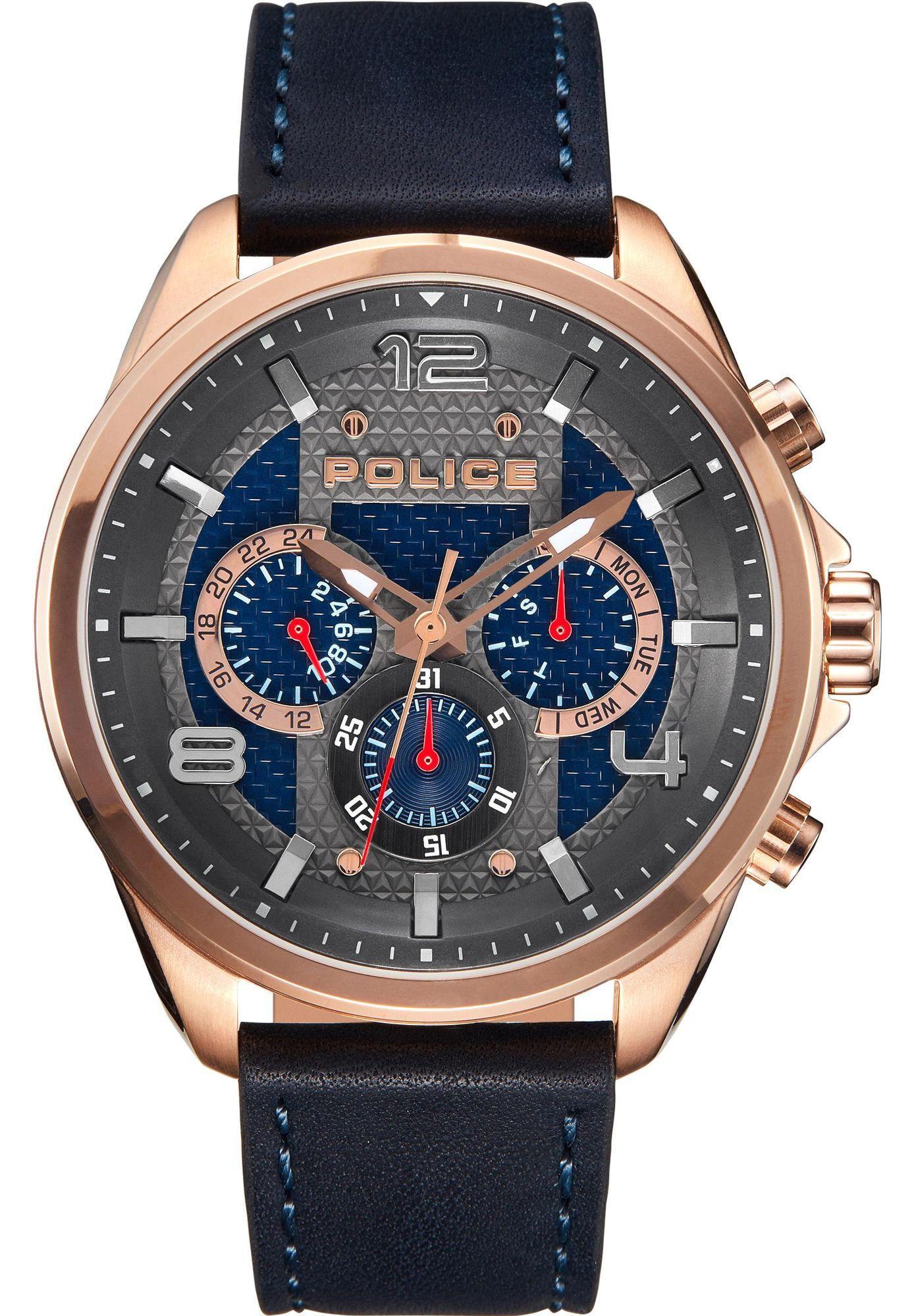 Police Herren Armbanduhr Lederarmband blau PL15658JSR.03