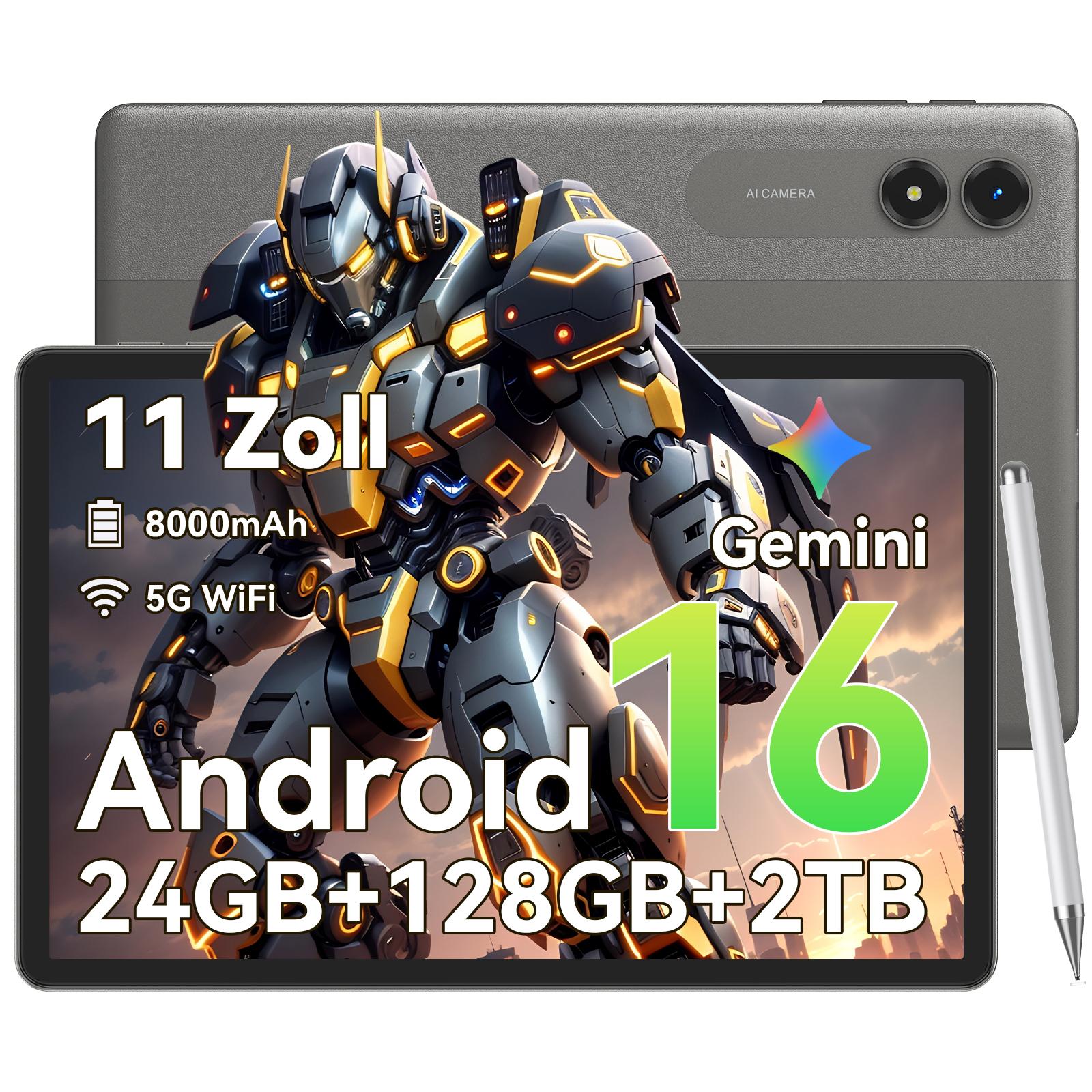 TABWEE T50 Tablet Android 16 & Gemini-KI- 11 Zoll 90Hz HD+ displej, Unisoc Octa-Core, 24GB(6+18)RAM, 128GB, s batériou 8000mAh Reverzné nabíjanie