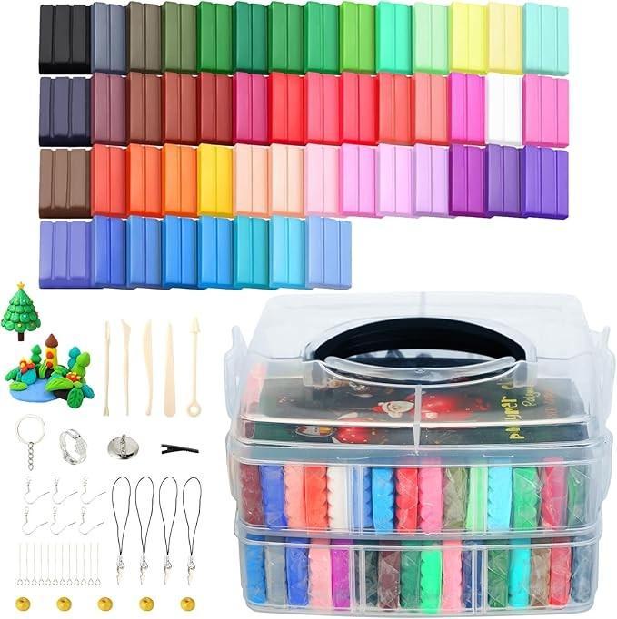 COOAU 50 Farben Ofen Clay Polymer Ton Kit Modellierung Knete Modelliermasse für Kinder TY1041