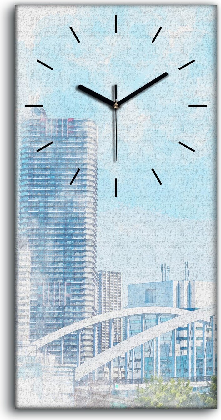 coloray Wanduhr Bürouhr Leinwand Bild 30x60 Landschaft Tokio Asien Stadt Zeichnung - schwarze Hände zcv-240494452-30x60-c