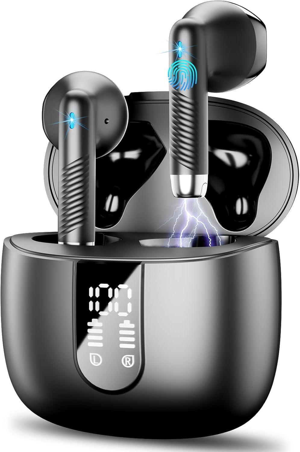 Bluetooth 5.3 do uší s mikrofónom CVC8.0, 40H bezdrôtové slúchadlá do uší s potlačením šumu s 14,2 mm stereom, 2023 Nové bezdrôtové slúchadlá IP7 Vodotesné USB-C