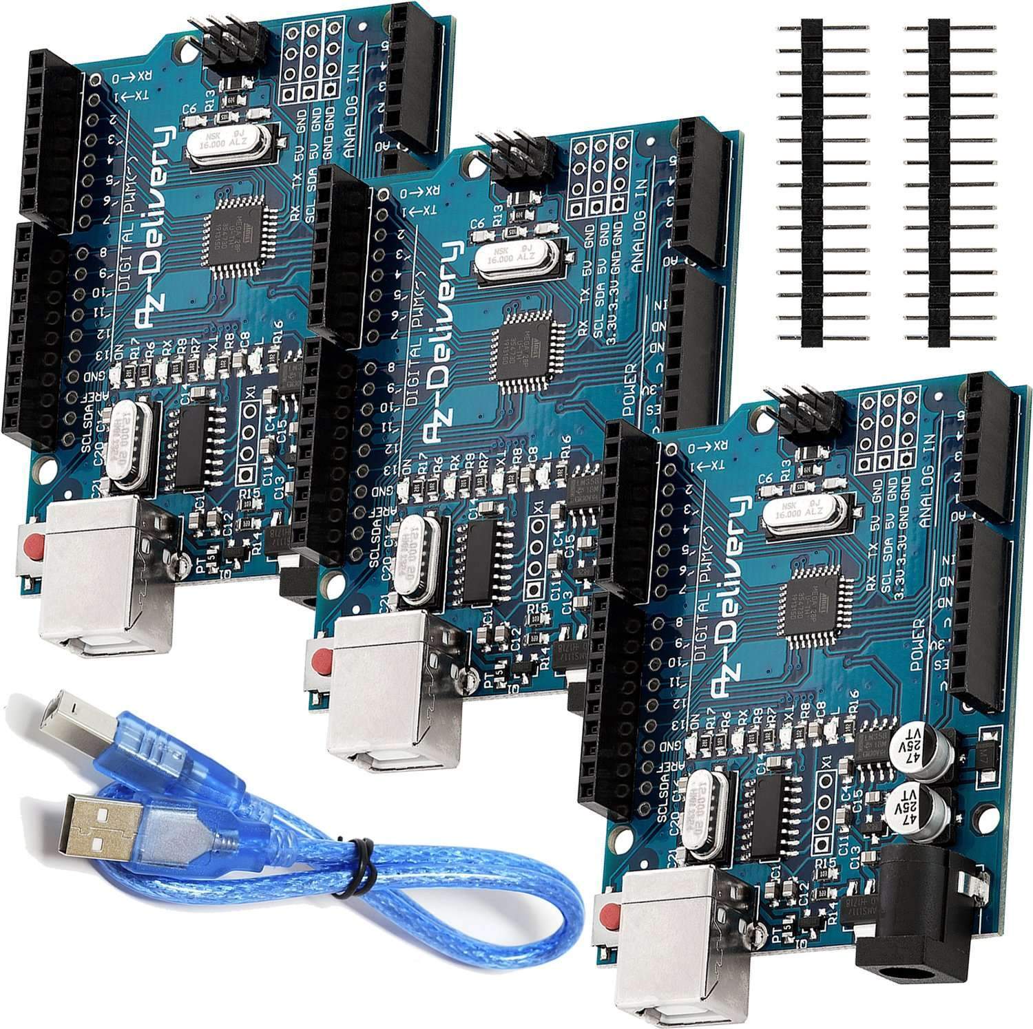 AZDelivery AZ-Delivery Mikrocontroller Mikrocontroller Board AZ-ATmega328-Board mit USB-Kabel, 3x Set