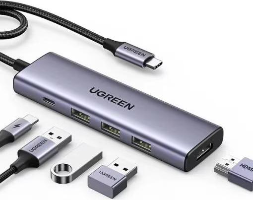 Ugreen 7-in-1 USB-C Hub CM498, Andocken, Dock, 100 W, Grau 45379