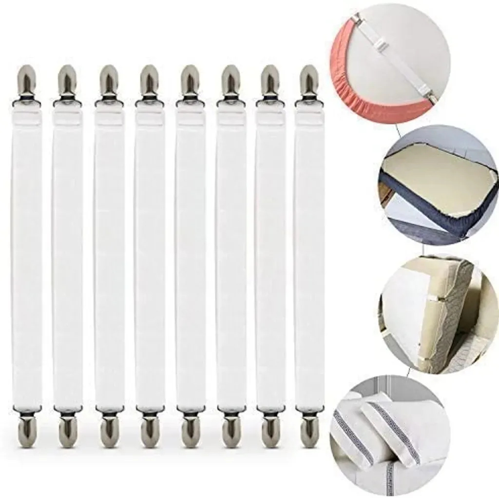 RPSTrading Verstellbare Bettlakenspanner, 8 Stück Elastische Bettlakenspanner, Weiß Betttuchspanner, Lakenspanner mit Metallclips, für Bettlaken, Matratze, Bügelbrett Oder Sofa FF2024-KAZGA59