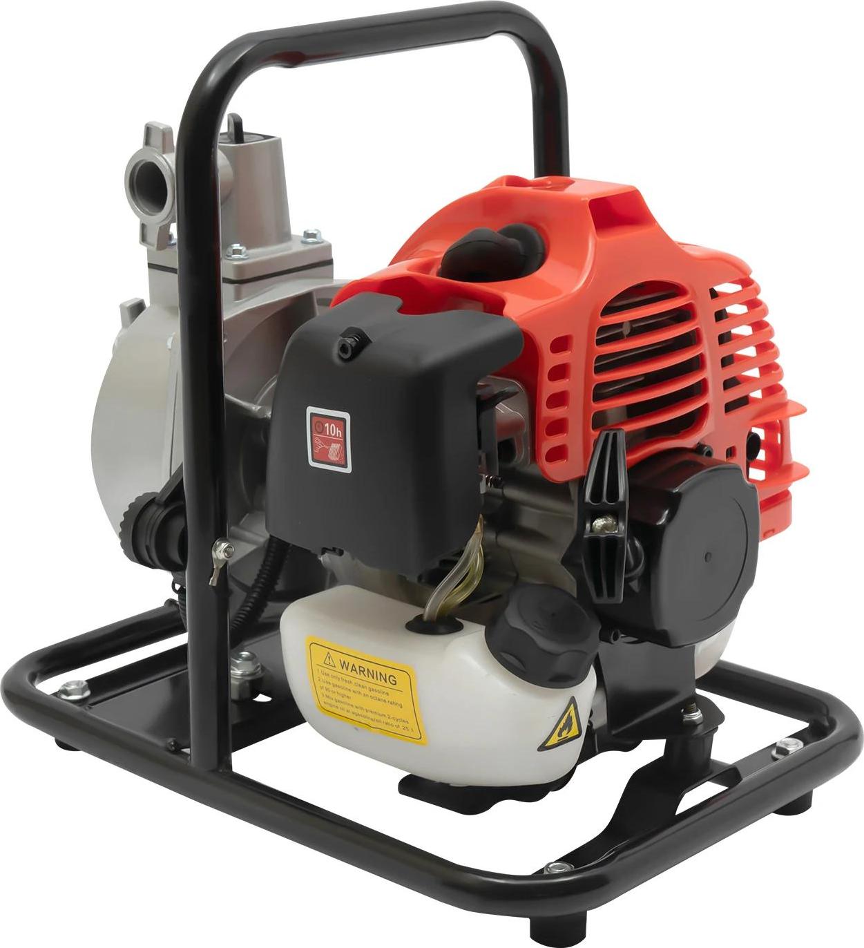 Prenosné benzínové vodné čerpadlo - záhradné čerpadlo - prípojka 2,54 cm - 40,2 cm³ - 2-taktné vzduchom chladené - ťahový štart - zástrčka EÚ - čierna/červená