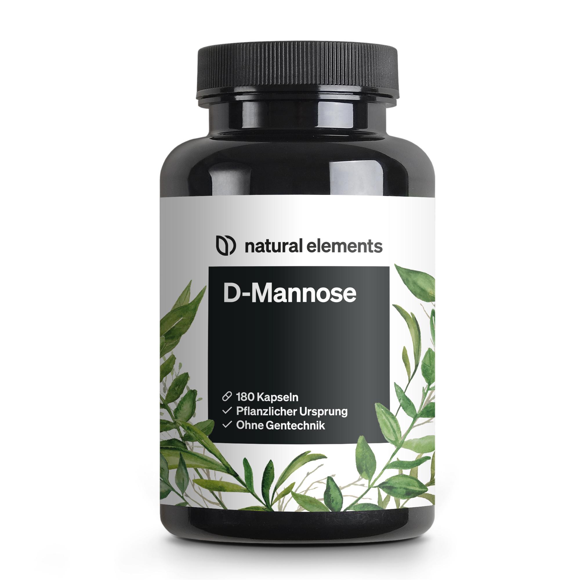natural elements D-Mannose – 180 Kapseln – 1800mg D-Mannose pro Tagesdosis – optimal dosiert