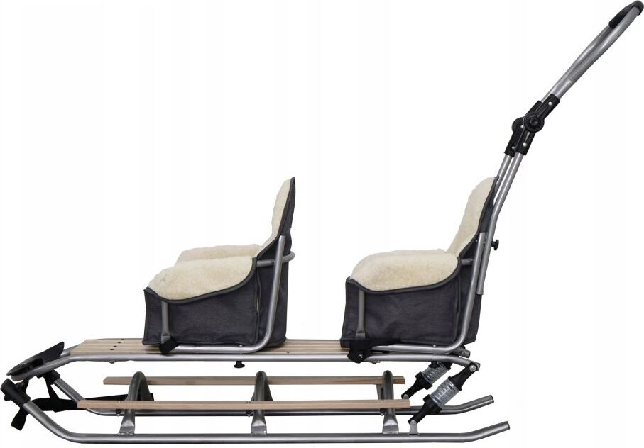 Sonstige Doppelschlitten mit Winterfußsack Schlitten Holzschlitten mit Rückenlehne Holz; Graphit