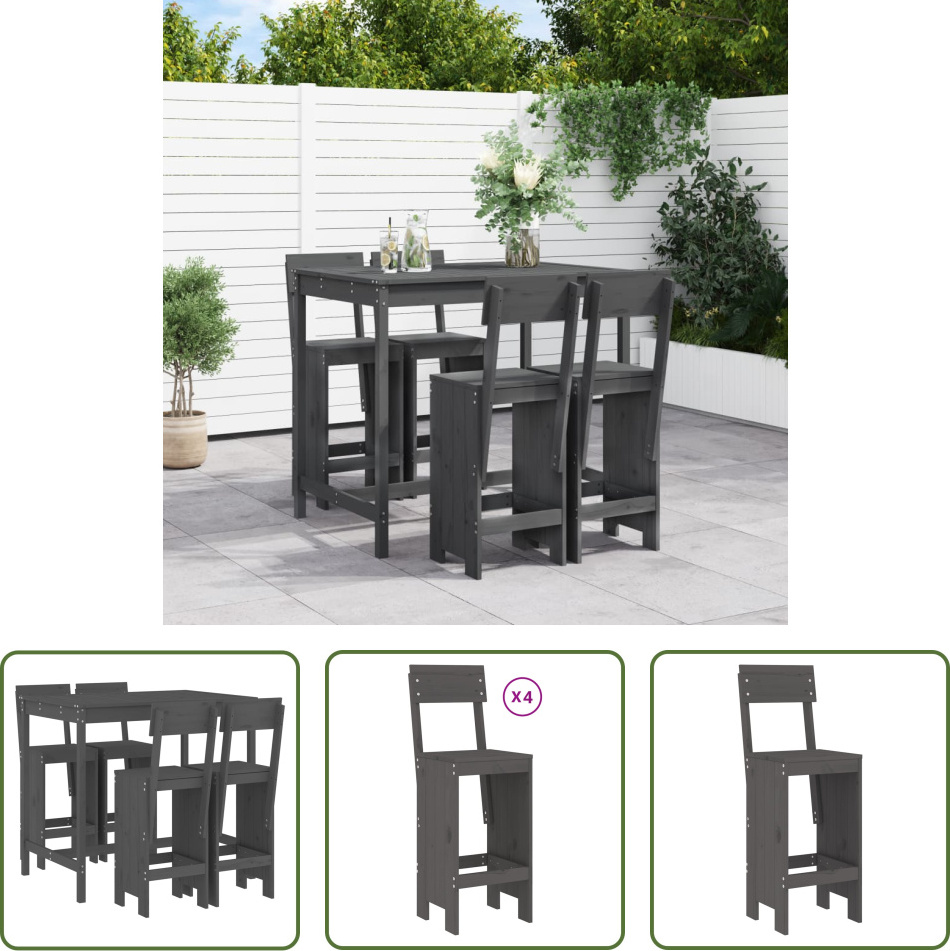 The Living Store 5-dielny záhradný barový set sivý z masívneho borovicového dreva