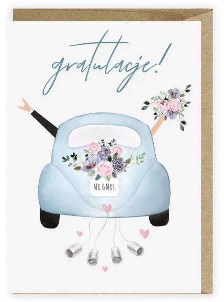 Hochzeitskarte, Öko-Umschlag „Hochzeitsauto“ K108 – Cardie