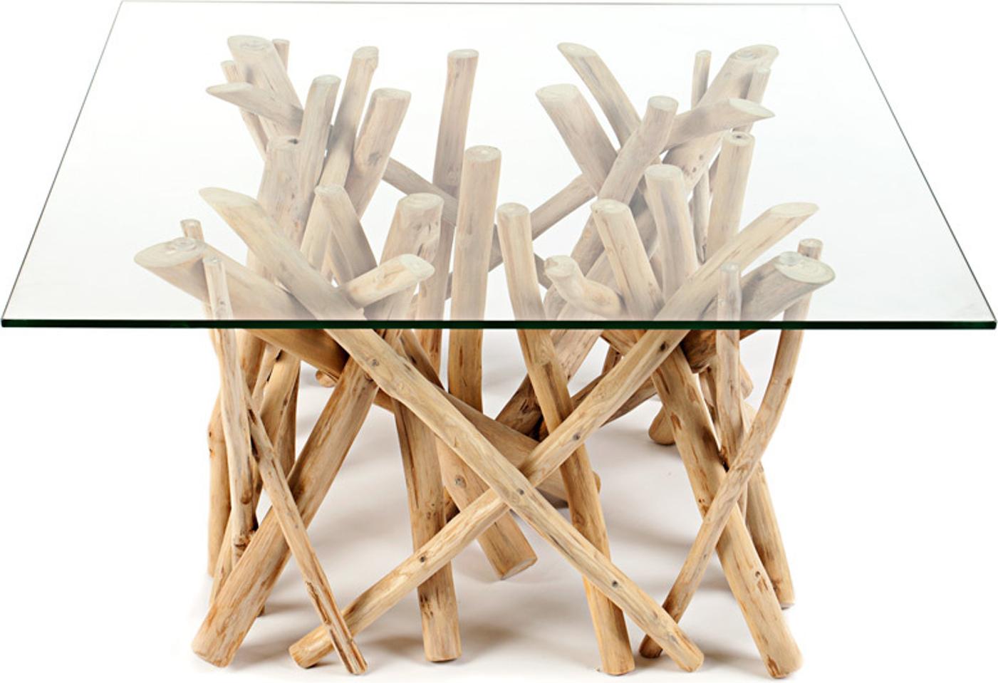 Invicta Interior Design Teakholz Couchtisch DRIFTWOOD 80cm mit Glasplatte eckig Beistelltisch Wohnzimmertisch Sofatisch 19806