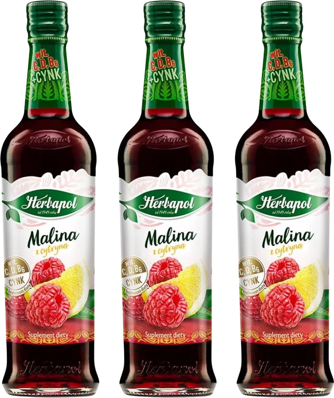 Herbapol Himbeere Zitrone Sirup 3x 420ml - Getränkesirup für Wasser Fruchtsirup