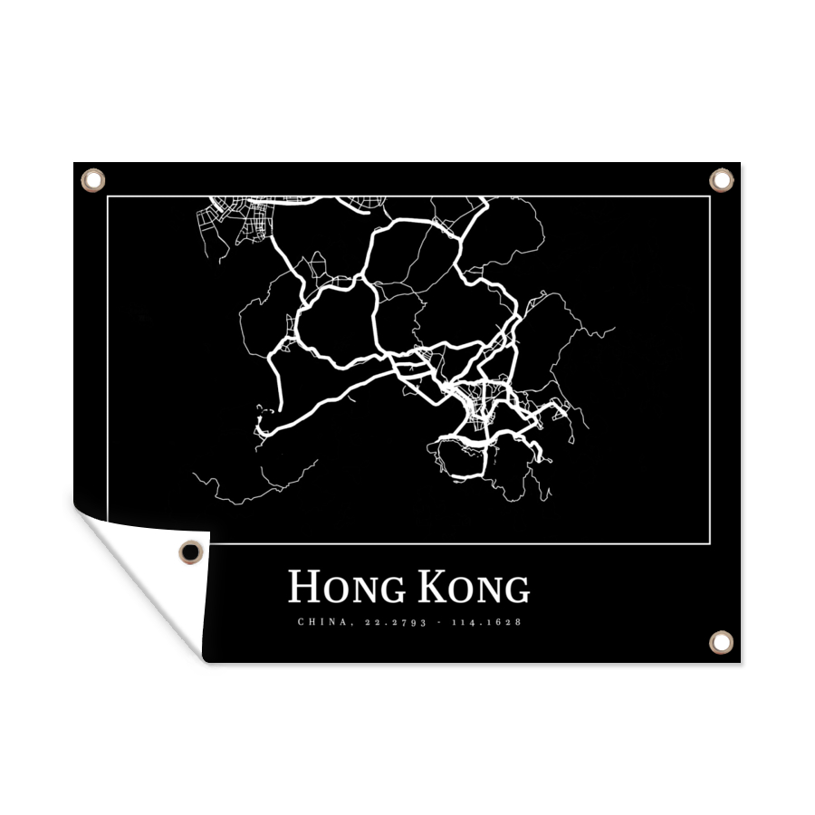 MuchoWow® Vonkajší plagát - Záhradná dekorácia ochrana súkromia - Záhradné plagáty pre záhradu - Hongkong - Mapa - Mapa mesta - 60x80x0.2cm