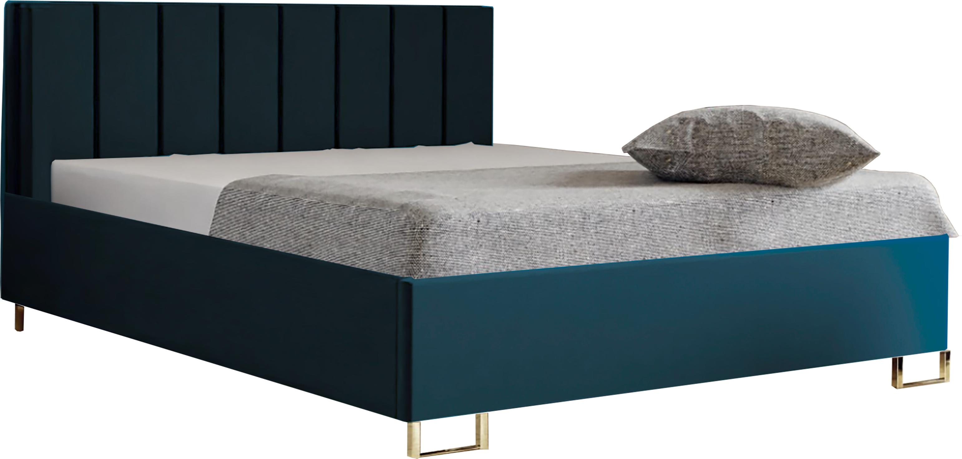 Schlafzimmer-Polsterbett MALIBU, Gepolstertem Kopfteil, Hochwertiger MONOLITH Polsterstoff, Bettkasten mit Gasdruckfeder, Komfortable Betthöhe 39 cm, 120x200 cm Blau