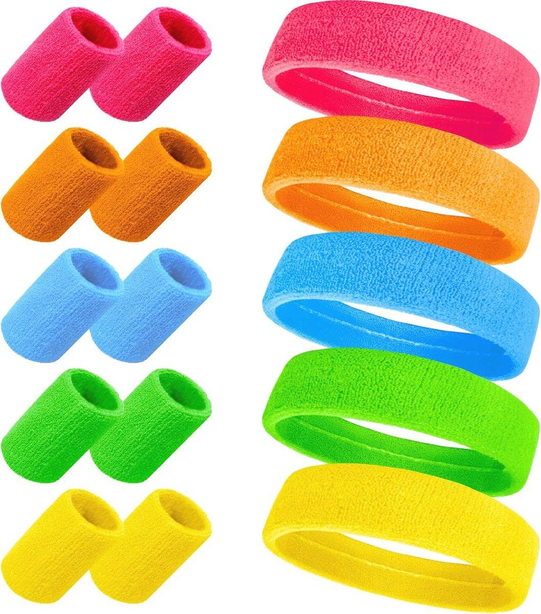 Famanu Sweatbänder Set 15 Stück - Neonfarben für Sport und Themenpartys SHSHOP