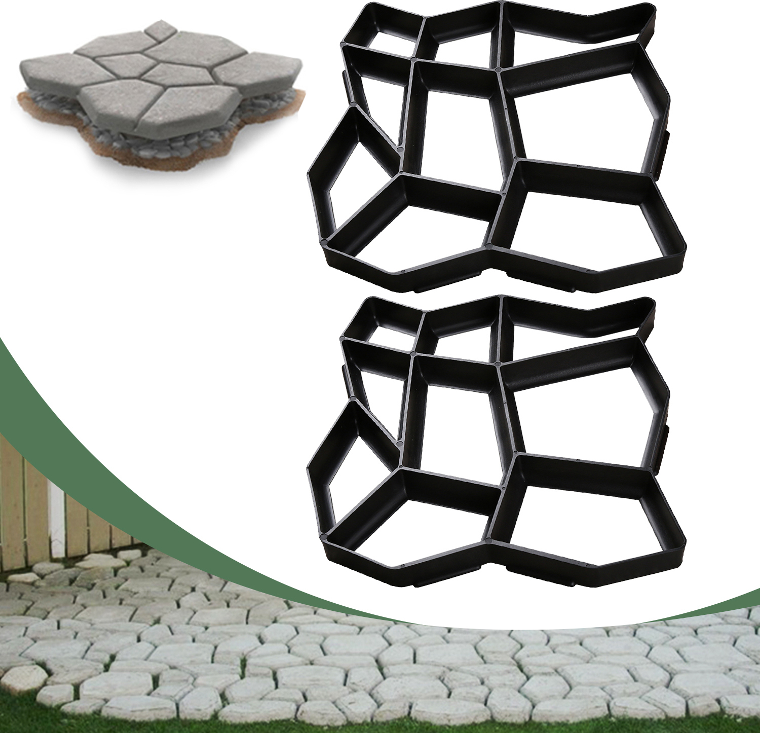 Jopassy 2er-Set Pflasterform für den Garten, 43x43x4cm, unregelmäßig Pflasterformen Kunststoff von Auffahrt, Garten, Terrasse RL-BN2628-2-OT