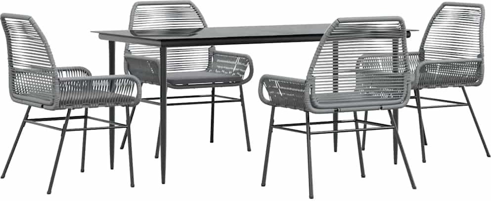vidaXL 5-dielny záhradný jedálenský set s vankúšmi sivý polyratan sklo