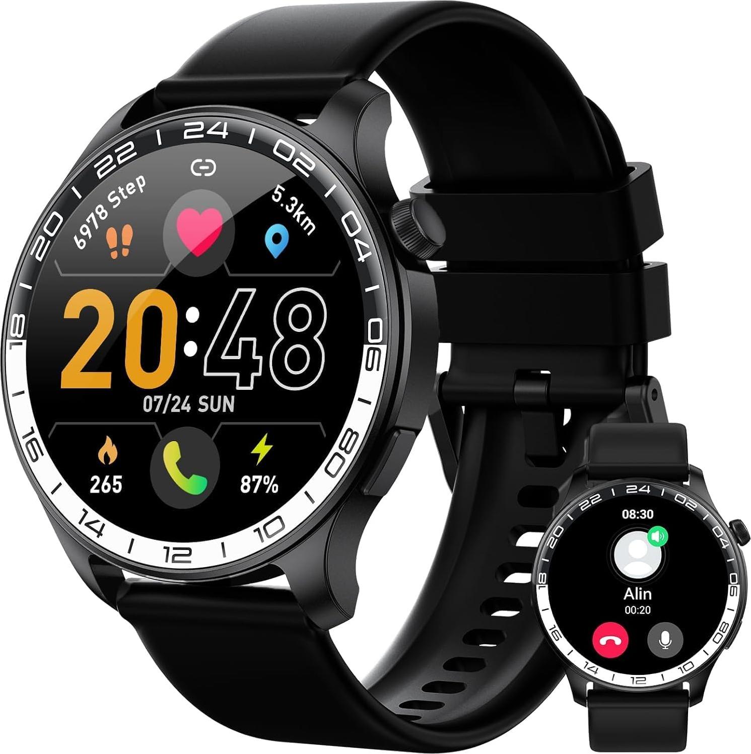 Fempoin ChatGPT said: Smartwatch Herren Damen 1.43 Zoll HD AMOLED Bluetooth Anrufe WhatsApp Nachrichten 100 Sportmodi SpO2 Schlaf Herzfrequenz IP68 Wasserdic
