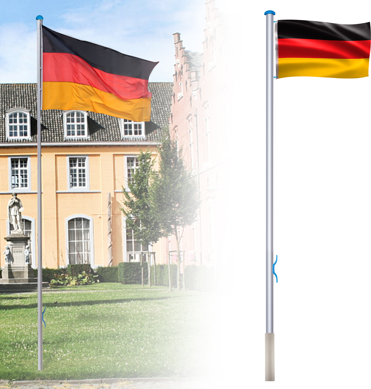 LZQ Fahnenmast Aluminium Fahnenmast 6,5m Flaggenmast Inkl. Deutschland Fahne Flagge BI1008