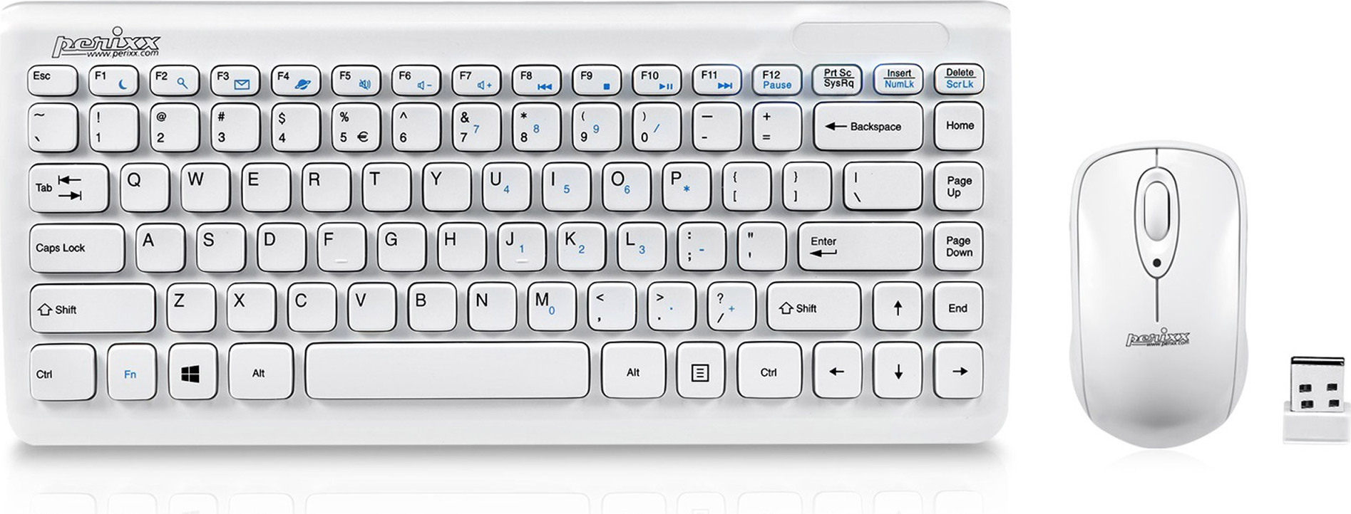 Perixx PERIDUO-707 PLUS US W, Mini Tastatur und Maus Set, schnurlos, weiß PERIDUO-707 PLUS W