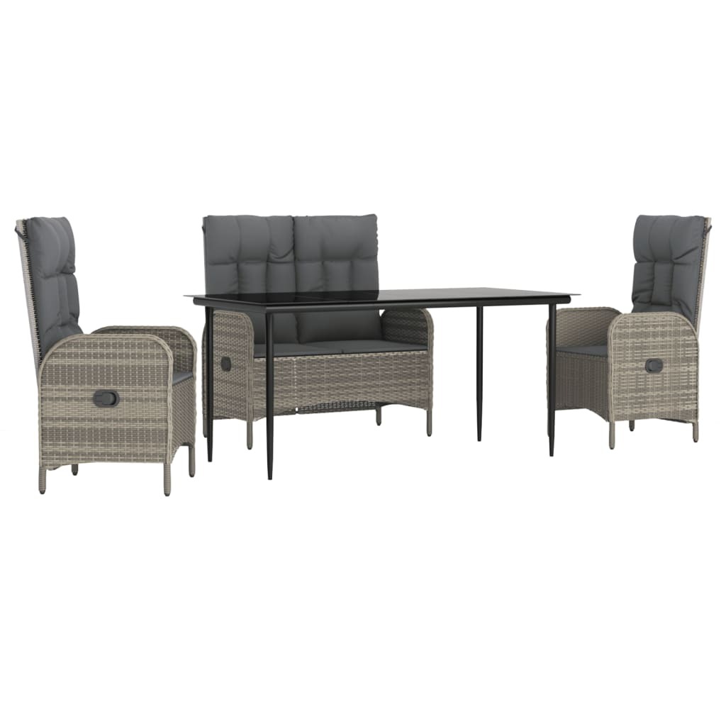 vidaXL 4-tlg. Garten-Essgruppe mit Kissen Grau Poly Rattan 3203503