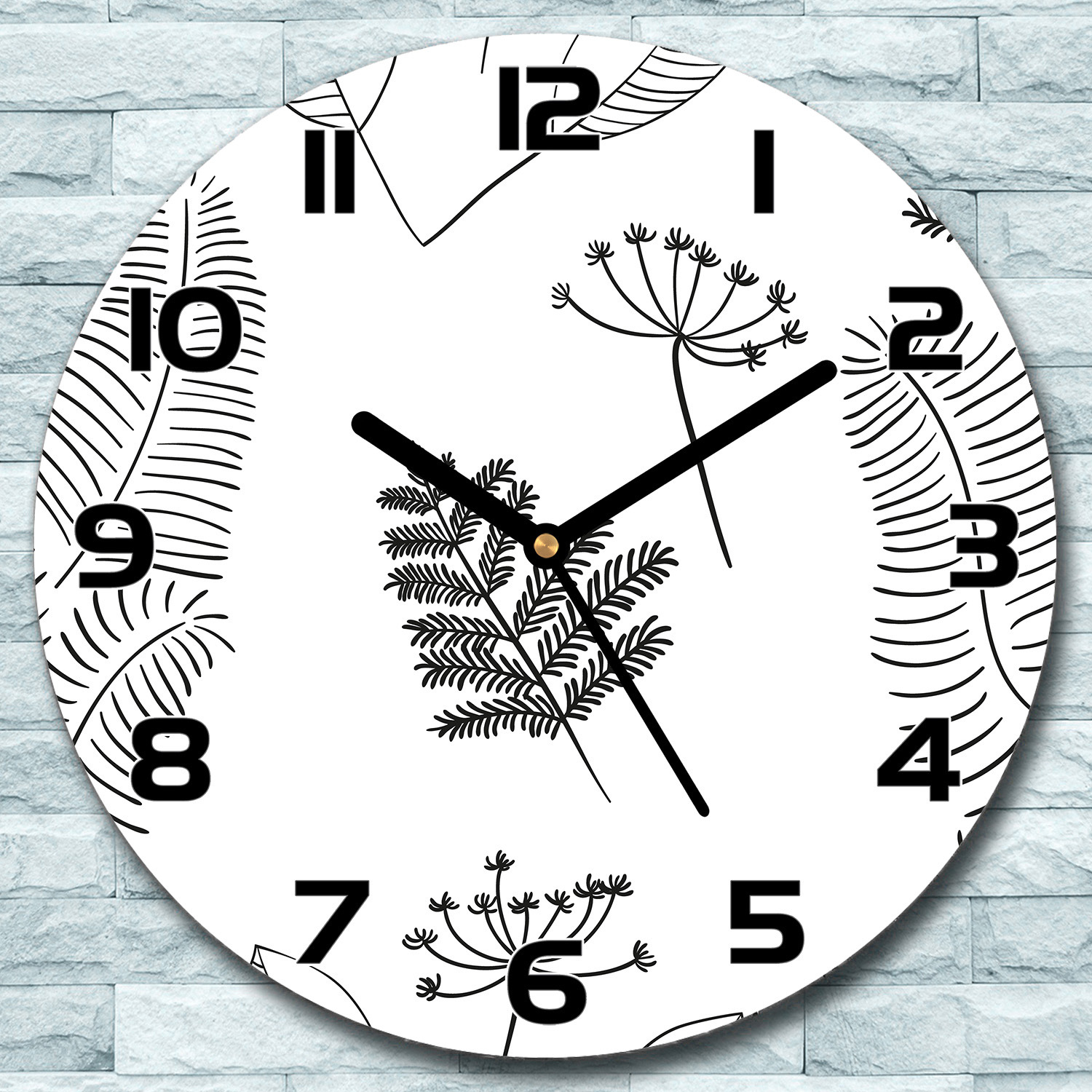 coloray Wanduhr aus Glas Rund fi 30 Vektor Pflanzen Quarz Deko Schlafzimmer Büro zso-black-f30-lenarte-197