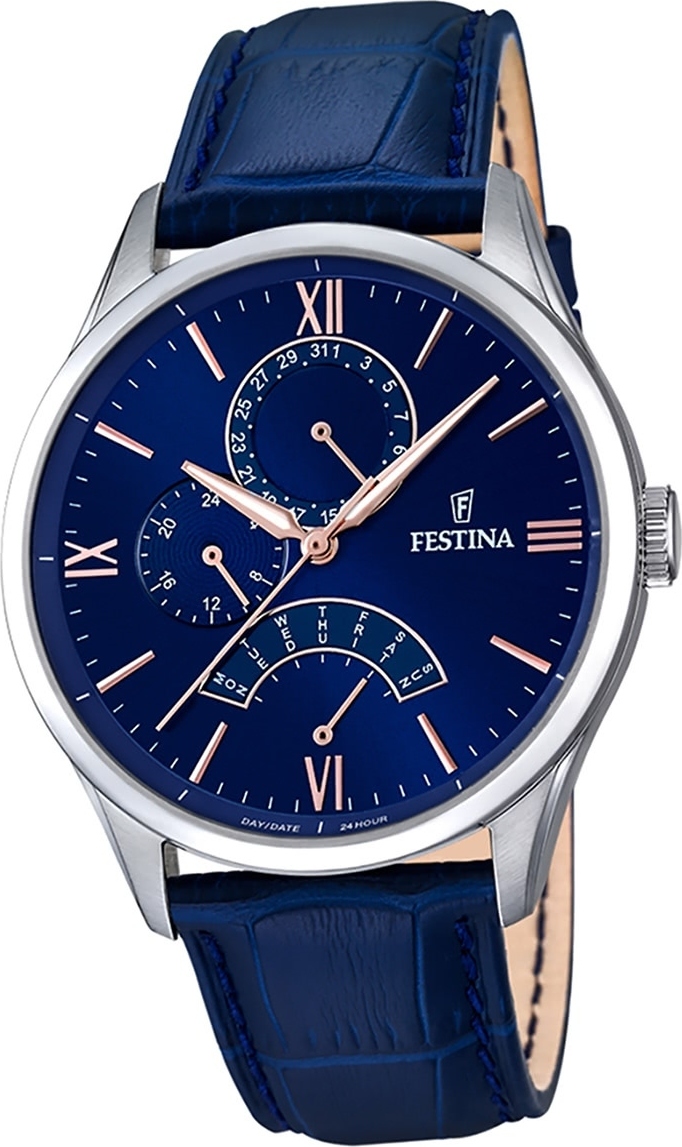 Festina kožené pánske hodinky F16823/3 Quartz náramkové hodinky Blue Classic D2UF16823/3