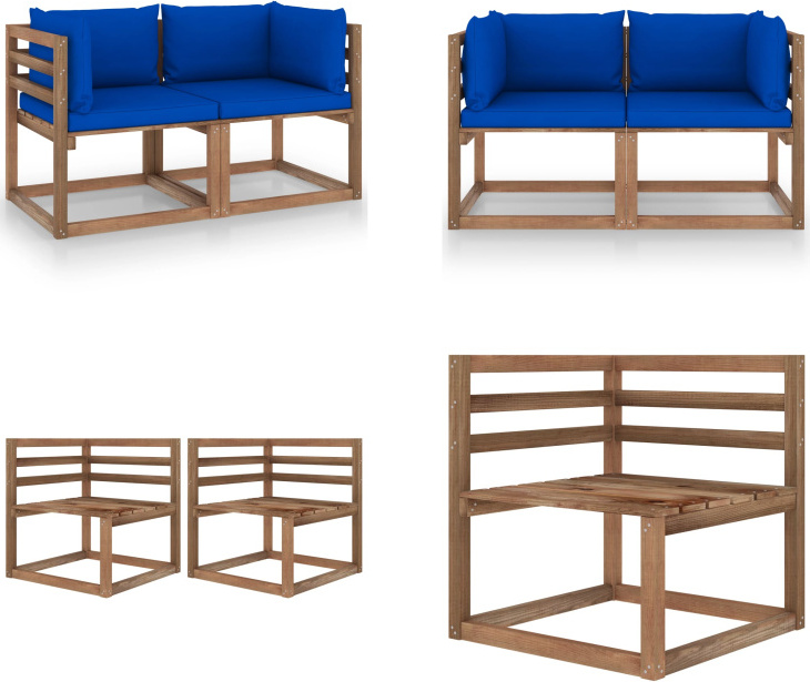 vidaXL Záhradná 2-miestna pohovka z paliet s vankúšmi z modrého borovicového dreva - Pohovka z paliet - Pohovka z paliet z dreva - Záhradná pohovka