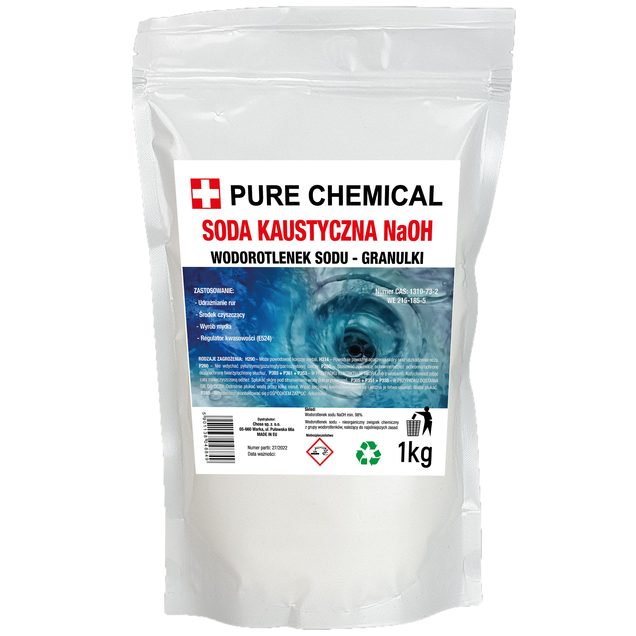 PURE CHEMICAL | Ätznatron | Ätznatron für Rohre | Natriumhydroxid | 1 kg