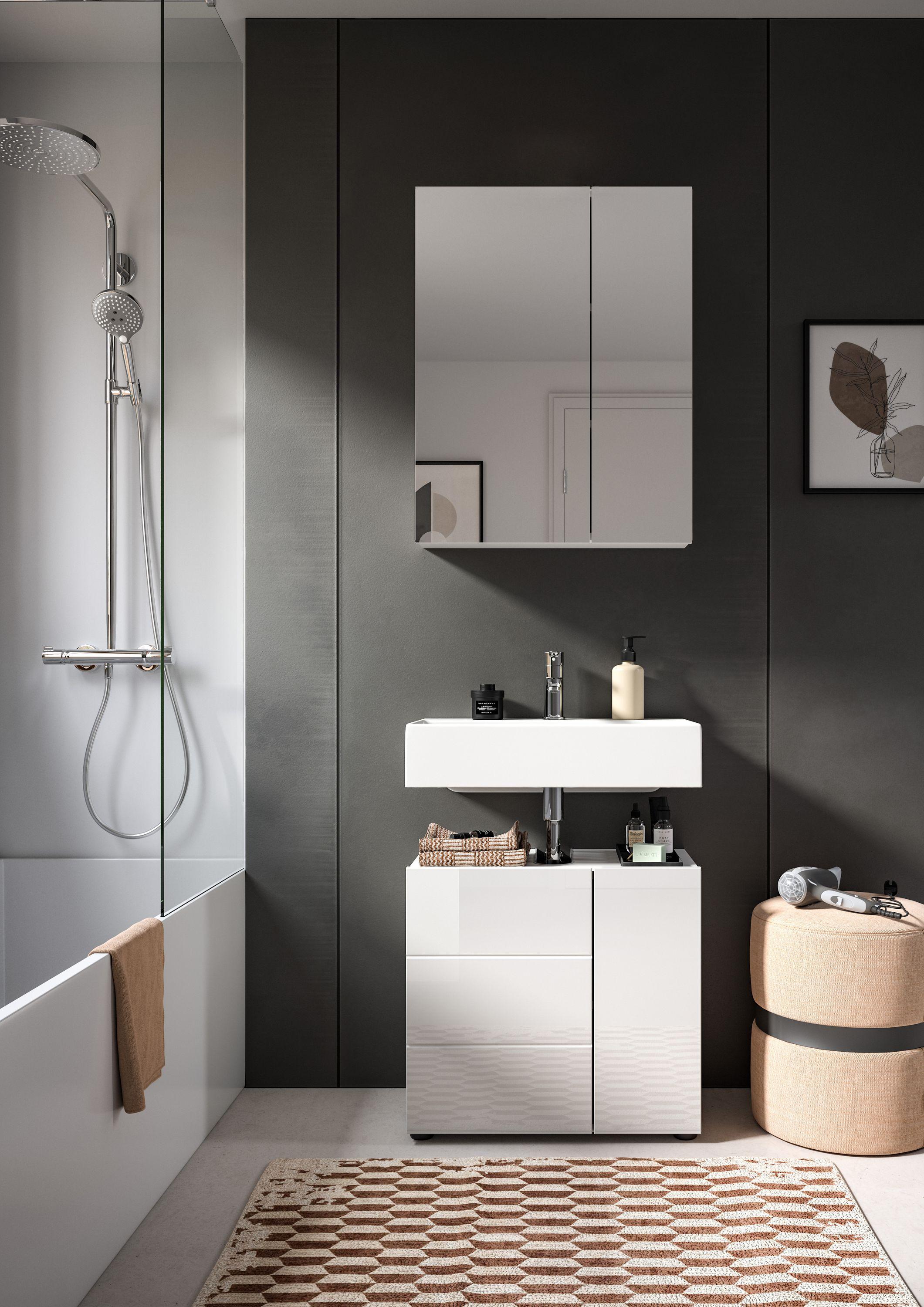 Xonox Vira 2 Badkombination Weiß / Weiß Hochglanz, LED-Beleuchtung:ohne Beleuchtung X2LA9B02