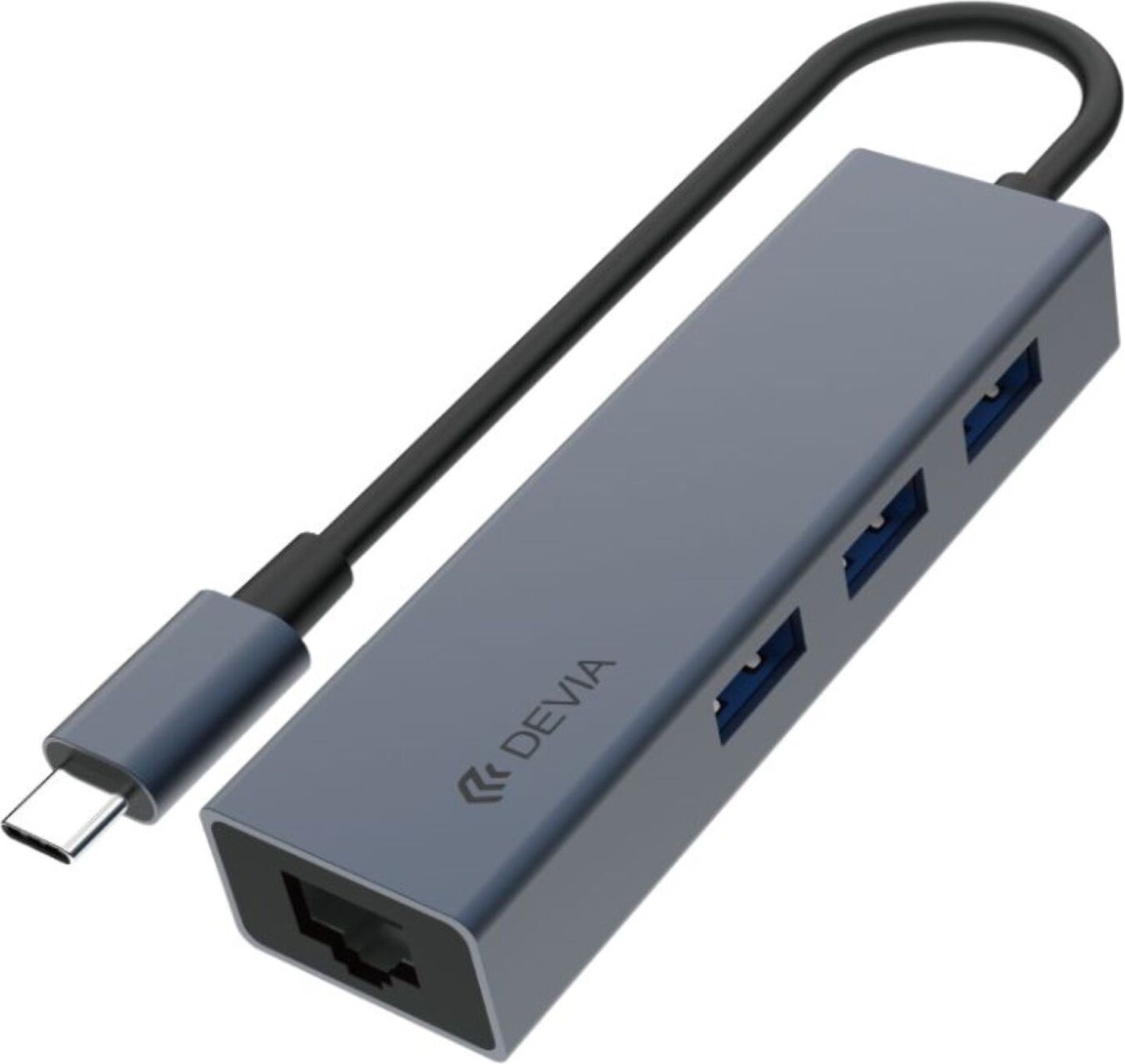 Devia Usb Typ-C - Usb 3.1 + Rj45 + 3Xusb 3.0 Hub/Adaptér - Devia Leopard Series 5 In 1 Hub - Grau
