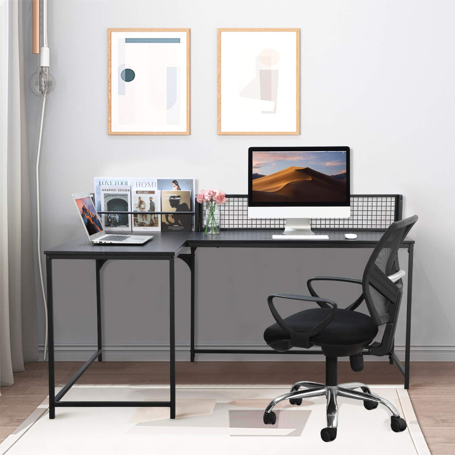 FurnitureR Home Drehstuhl Mit Netzrücken – Höhenverstellbar, Armlehnen, Blau, Für Jugendzimmer & Homeoffice