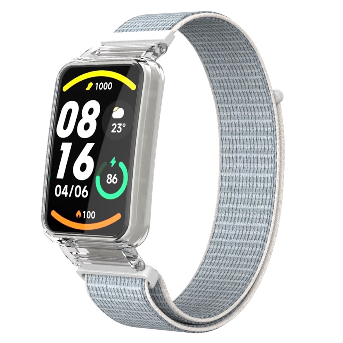 Pre Xiaomi Mi Band 7 Pro 2 v 1 hodinkový remienok s nylonovou tkaninou a integrovaným ochranným krytom Náhradné inteligentné hodinky Smart Watch White