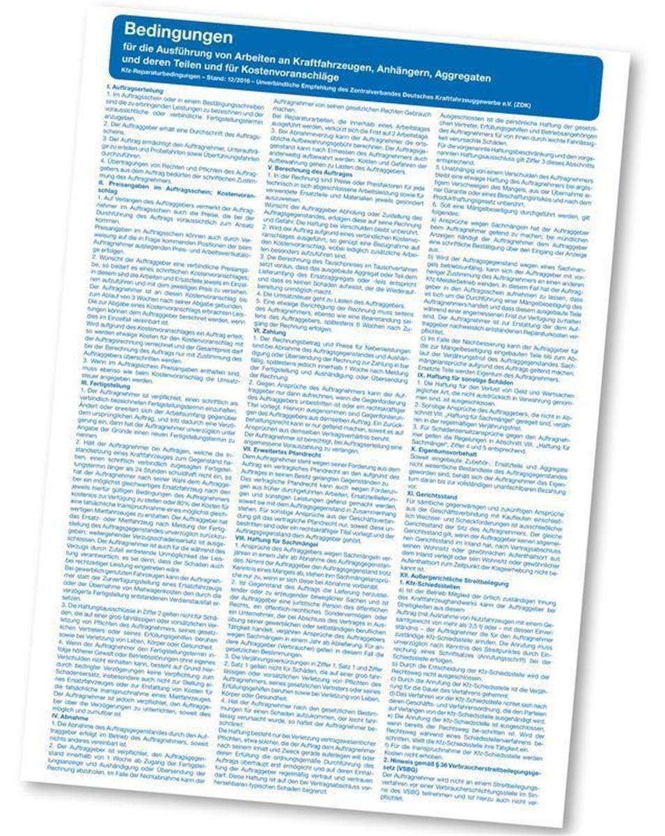 Eichner Organisation Verkaufs- und Reparaturbedingungen, A2-Format, Blau-Weiß, Druck Kfz-Reparaturbedingungen, Verpackungseinheit: 1 STK 9019-00206