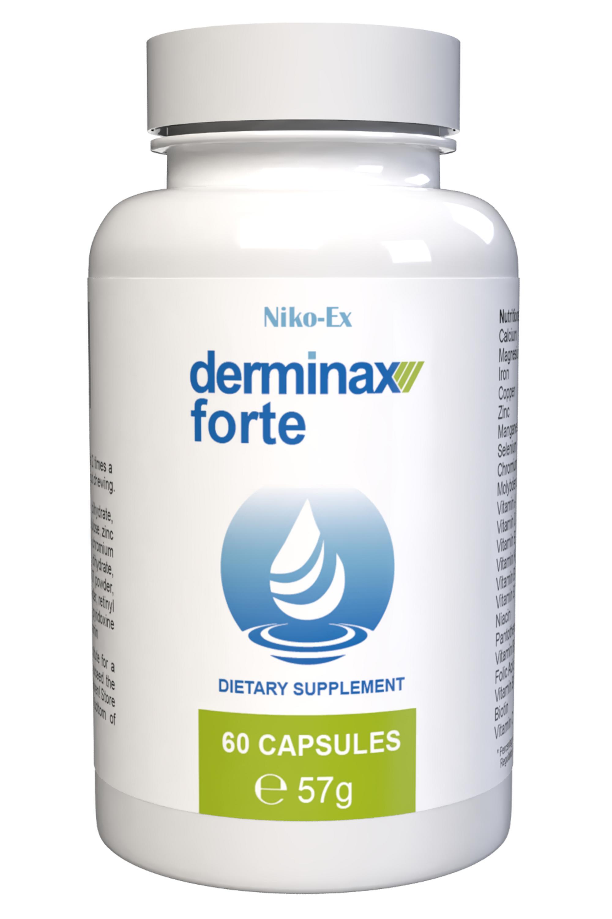 IncHealth GmbH, Schweiz derminax Forte - 60 Kapseln hochdosiert - Original Rezept aus der Schweiz - Vegan & Pflanzlich mit 22 Vitaminen & Mineralien - 1er Pack derminaxmv-25e1
