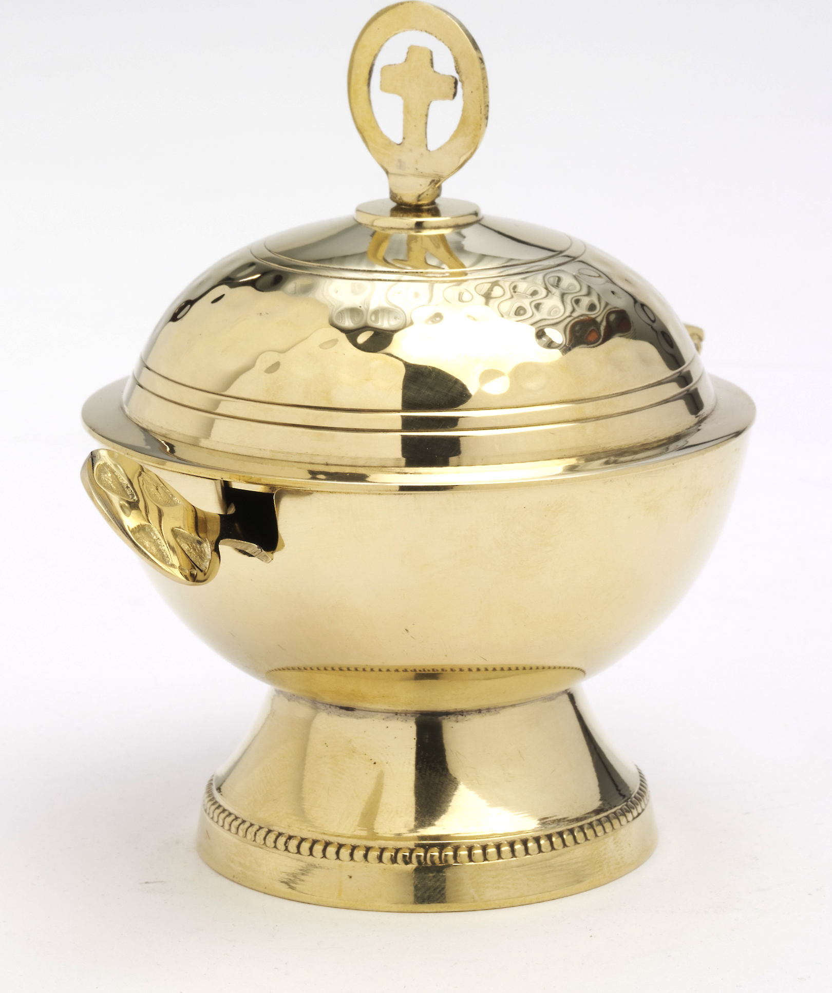 HECK Kirchenbedarf Weihrauch Schiffchen mit Löffel und Deckel Messing Gold (Höhe 12 cm) HK10279.01