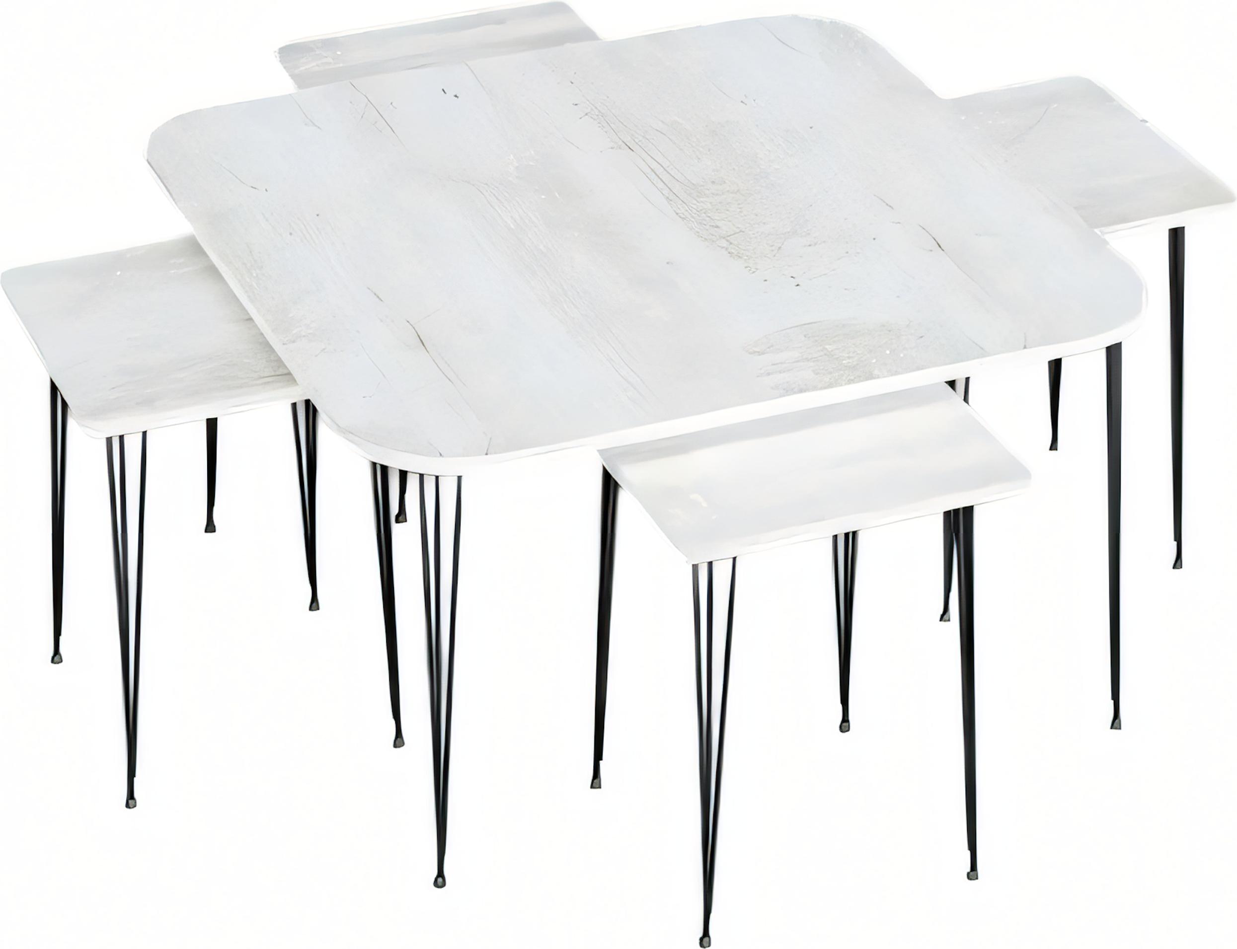 AEA Moderner weißer Holz-Couchtisch mit Beistelltischen im eleganten