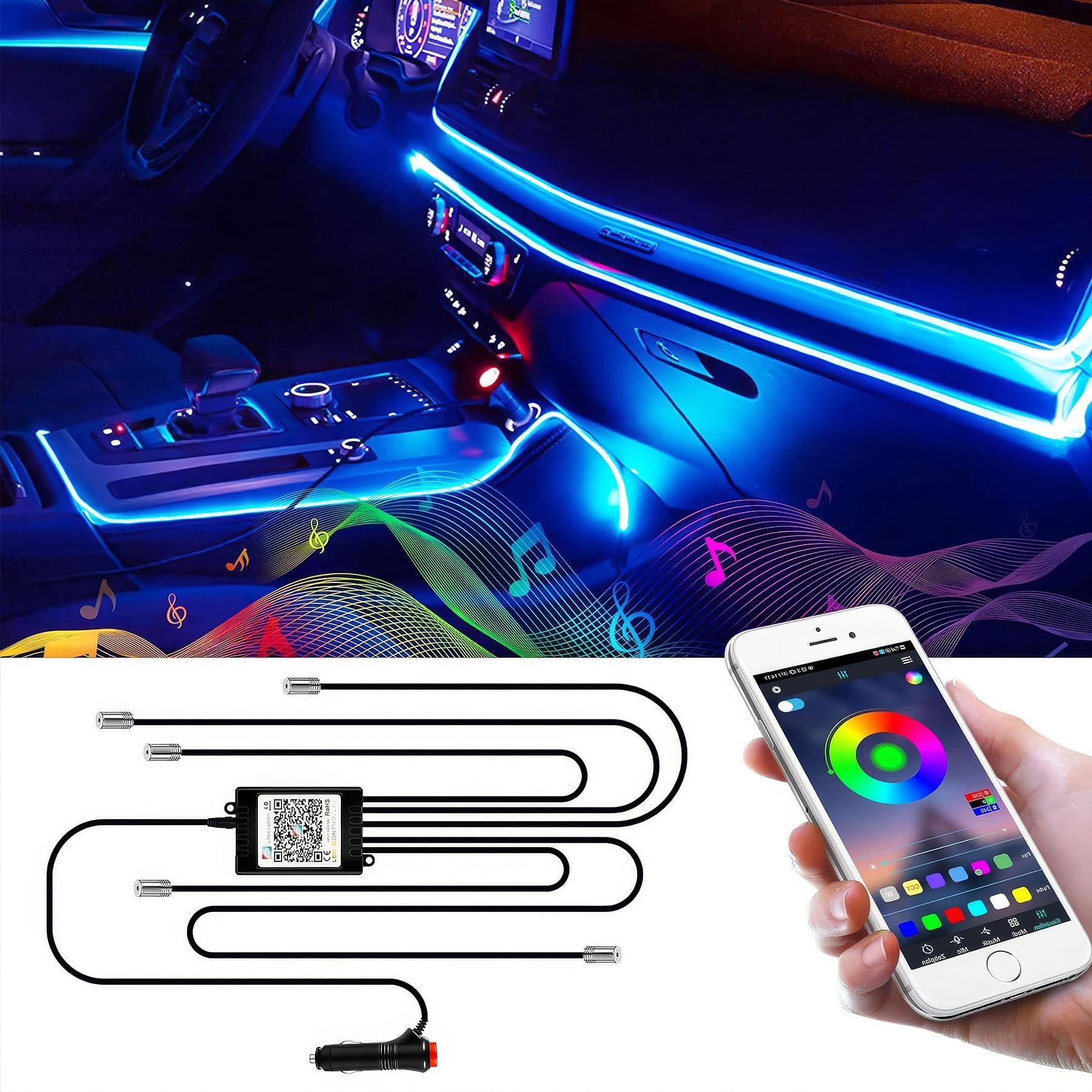 Markenlos Meter langer LED-Streifen für die Fahrzeuginnenbeleuchtung, RGB-Beleuchtung, Neonbeleuchtung, Stimmungsbeleuchtung, Innenraumbeleuchtung, Lichtstreifen mit App