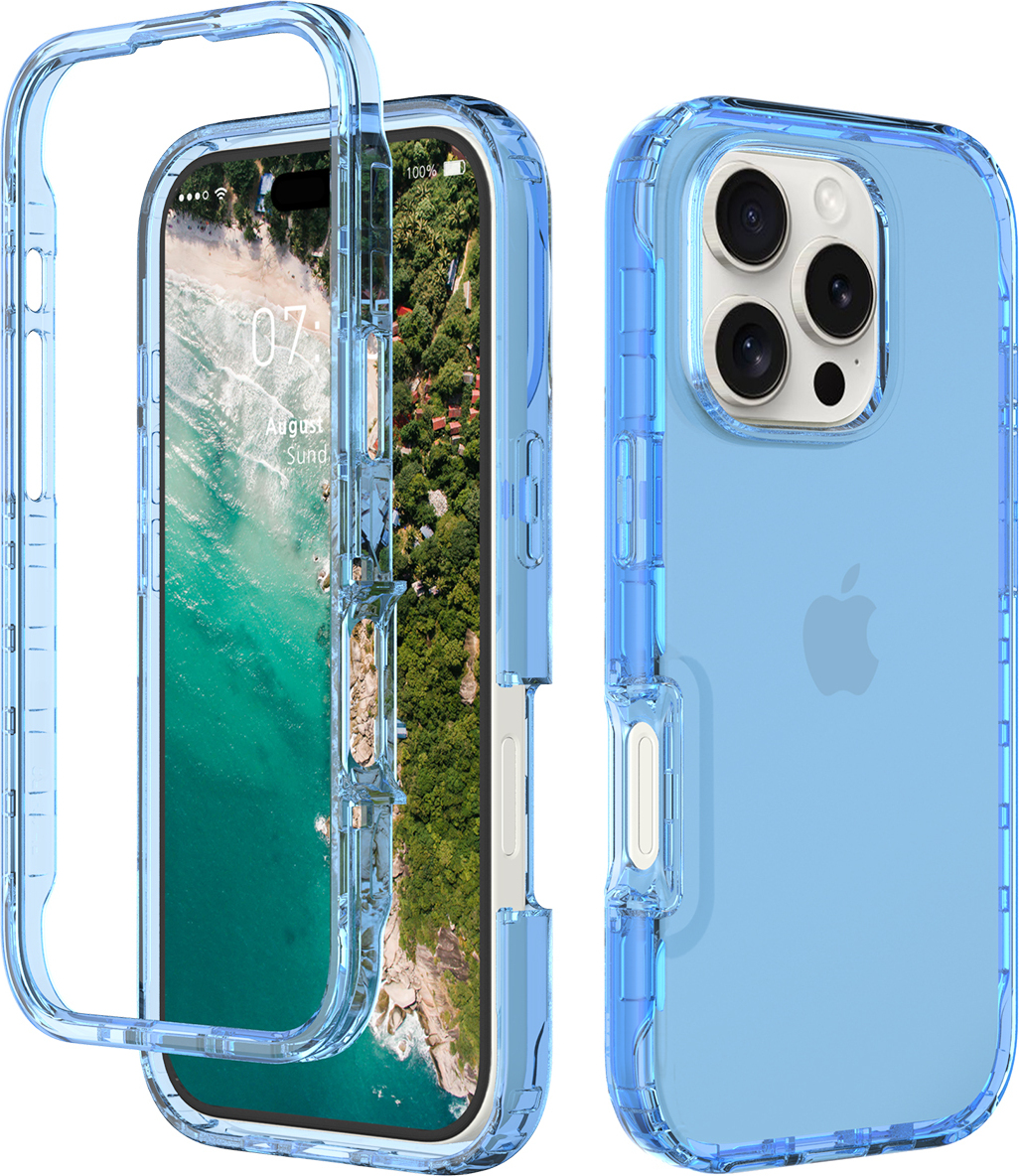 LaimTop iPhone 16 Pro Max Hülle, Hybrid Transparente Rückseite TPU Bumper Stoßfest Schutzhülle für iPhone 16 Pro Max Hellblau