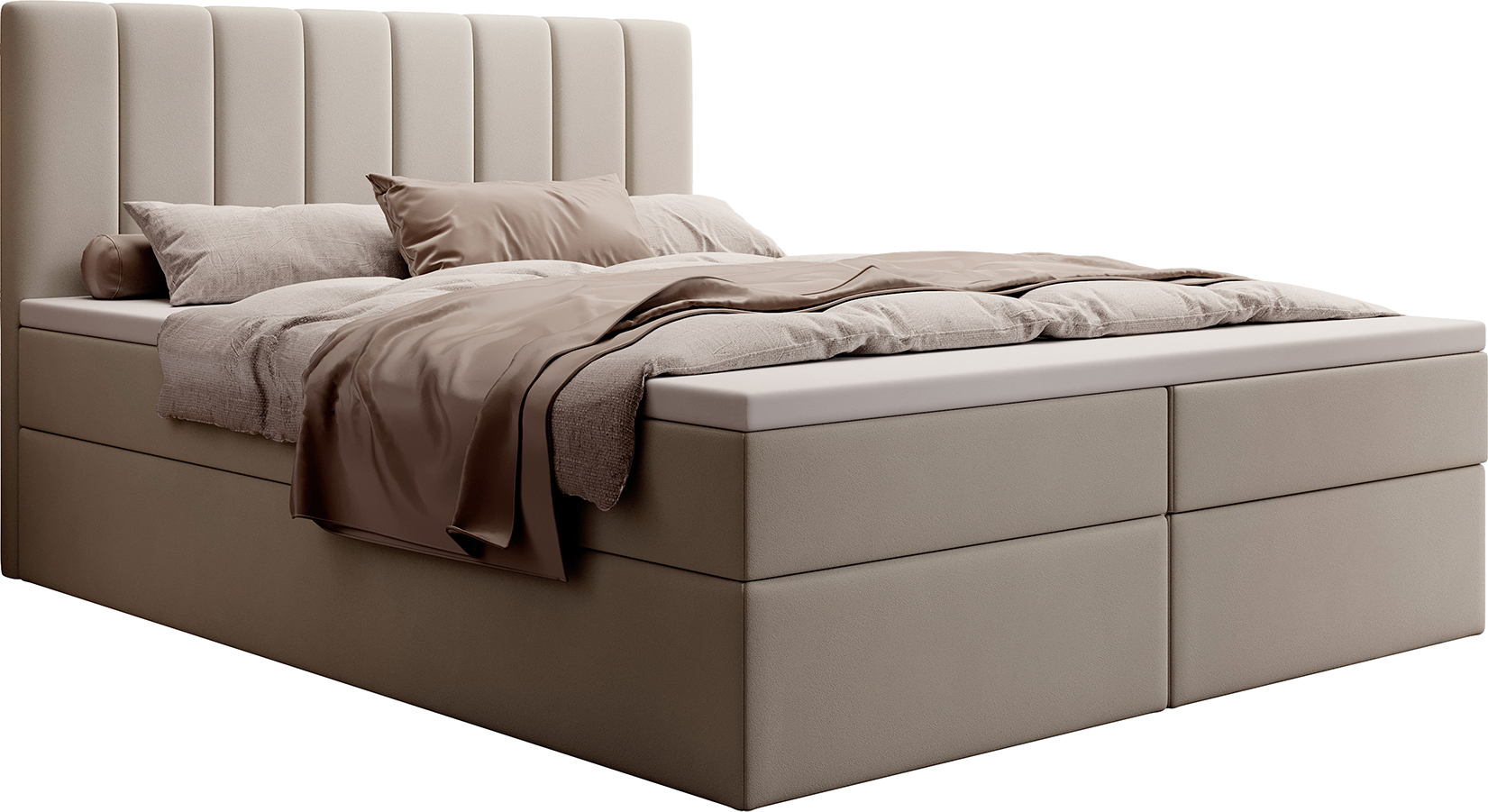 MyBed Allen box spring bed Čalúnená posteľ s čelom Posteľný box 120x200 Bonnell matrac H3 Topper Tmavo béžová