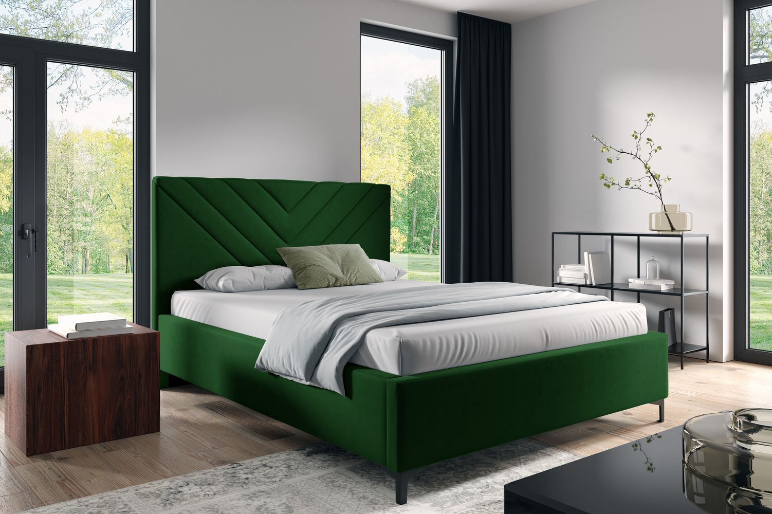 Čalúnená posteľ 120x200 ODETA 9 - fľaškovo zelená