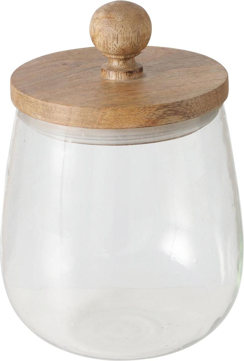 Boltze Glas VARUD mit Deckel aus Mangoholz, Ø 12 cm