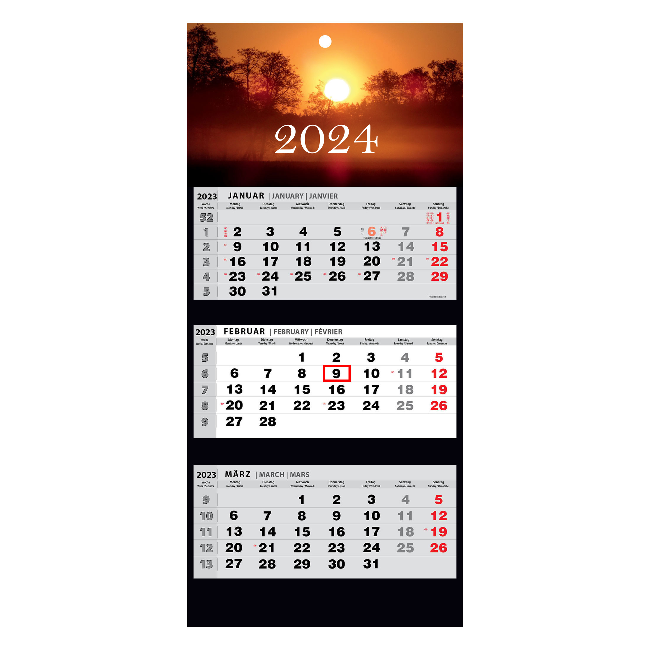 Kalender 2024 Wandkalender 3-Monats-Kalender