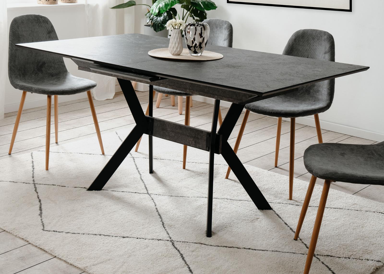 Furn.Design Esstisch "Elmo" in Stein grau dunkel Tisch mit Liftauszug 160 / 200 x 90 cm GE1953-01