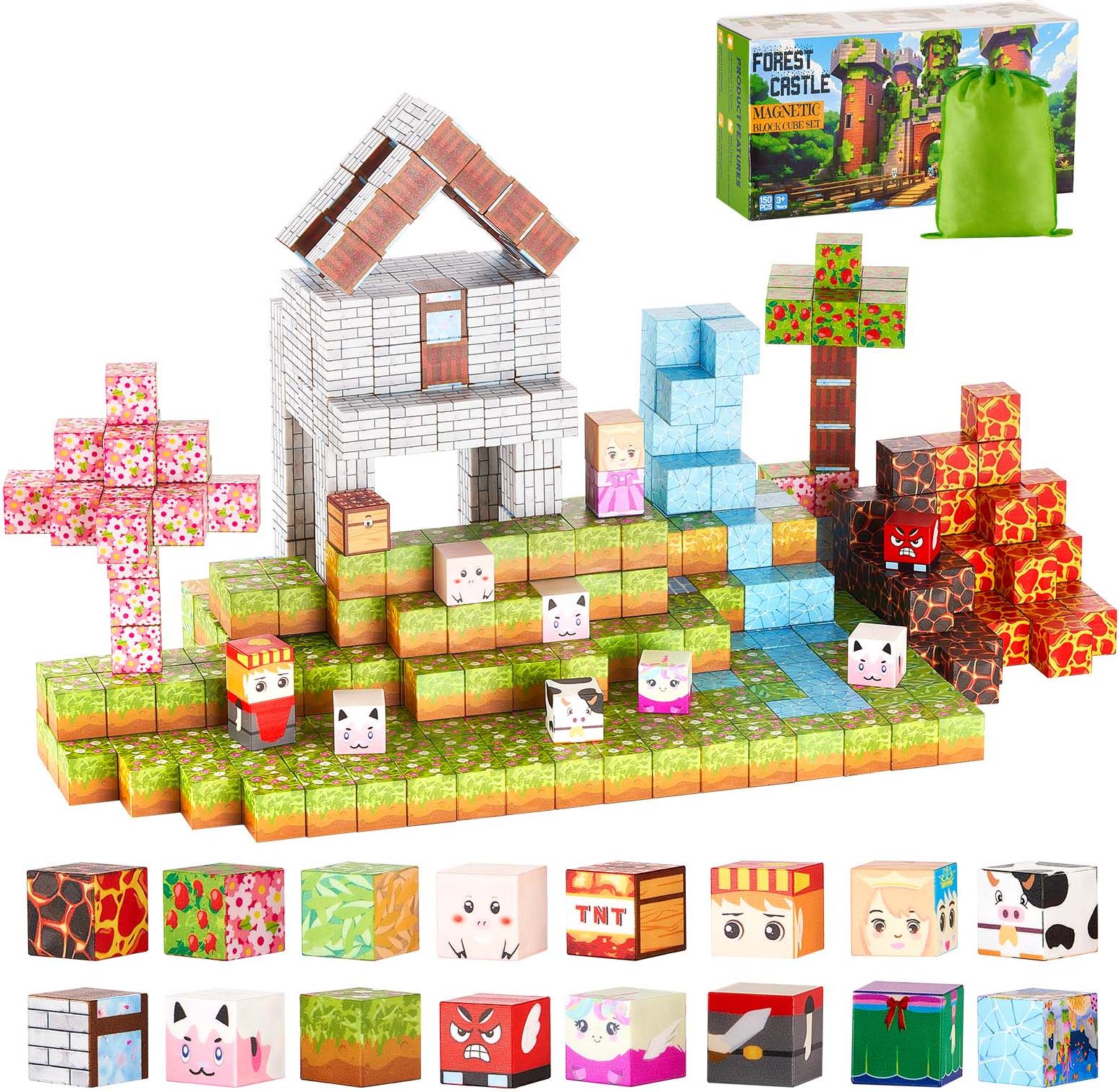 VEVOR Magnetische Bausteine, 150-teiliges Waldburg-Set, Magnetblöcke, STEM Montessori-Sensorikspielzeug als Weihnachts- & Geburtstagsgeschenk, Konstruktions-Stapelspielzeug, ab 3 Jahren