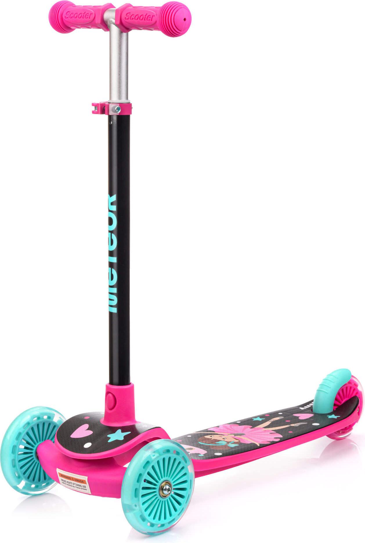 Dreirad-Kinderroller Meteor Funny – Bunte Leucht-LED-Räder, verstellbare Höhe, bis 50 kg, Rosa 17748