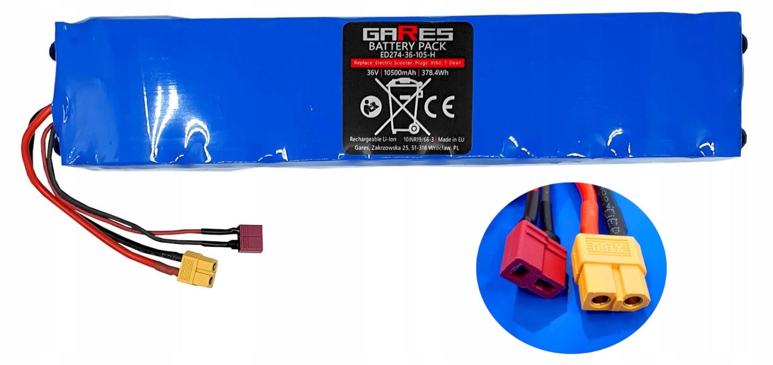 Gares Batéria pre elektrokolobeľku Tdean | 36V 10,5Ah | Konektor XT60 | Li-Ion akumulátor s vysokým dojazdom
