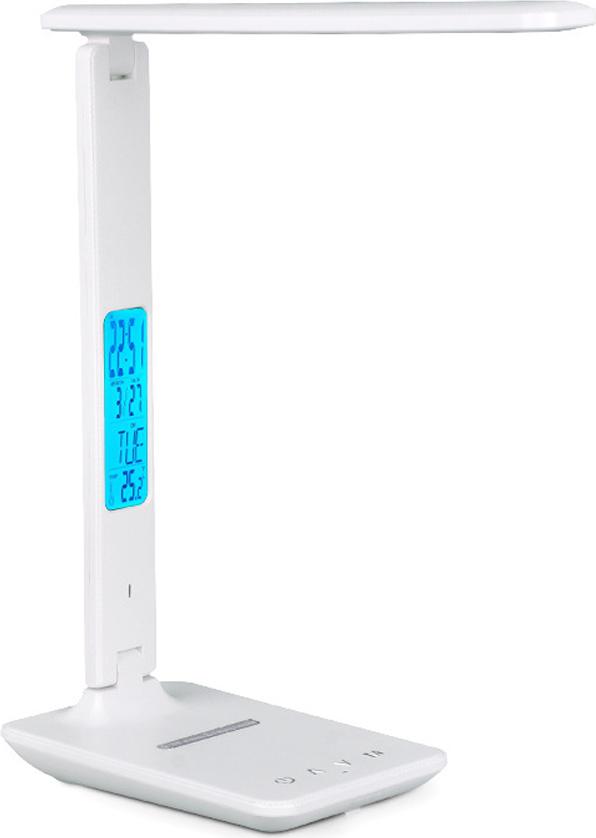 Mmgoqqt Klappbare Tischleuchte mit Uhr, Wecker, Datumsanzeige und Temperaturanzeige – Bürolampe,white Kau-LA-251215-210