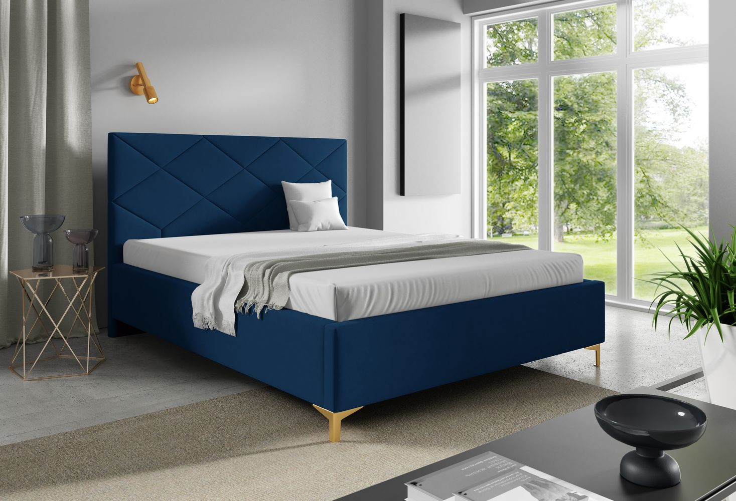 Čalúnená posteľ 120x200 ODETA 3 - tmavo modrá