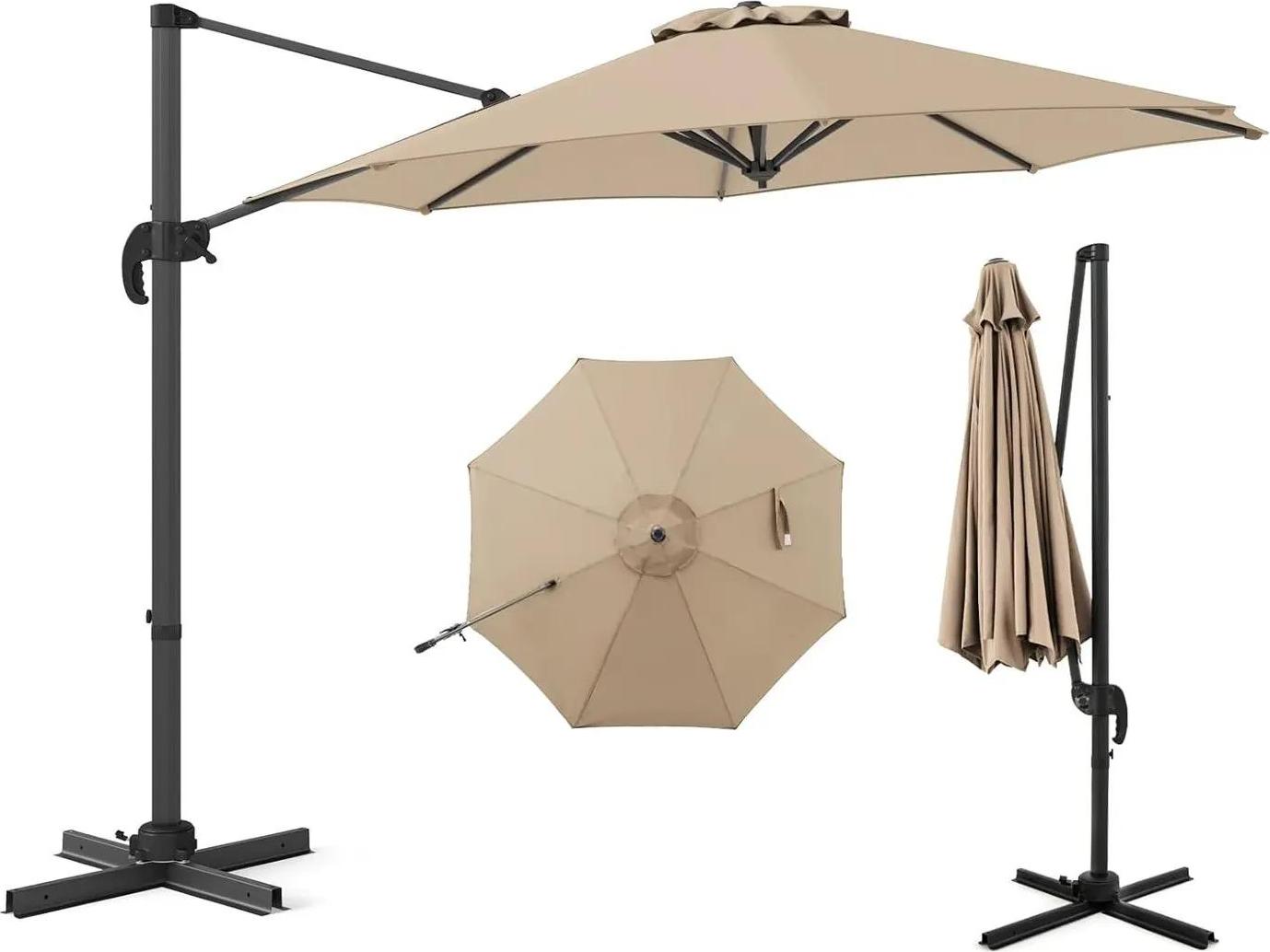 Garten-Sonnenschirm - Ampelschirm - Neigbar - Groß für Terrasse und Garten - Runder Marktschirm - Hellgelb