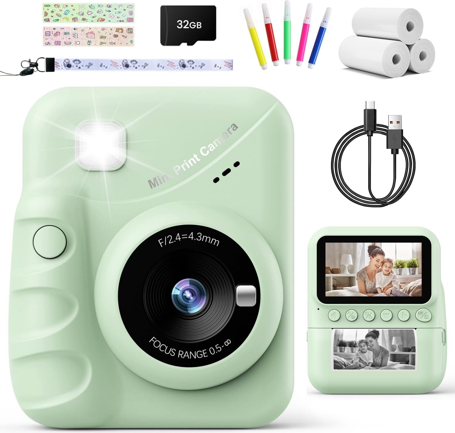TIATUA 48MP 3.0 Zoll Bildschirm Kinderkamera Sofortbildkamera mit 32G Karte,Druckpapier, 1080P Kamera Kinder Sofortdruck, Geschenk für Kinder 3-12 Jahren